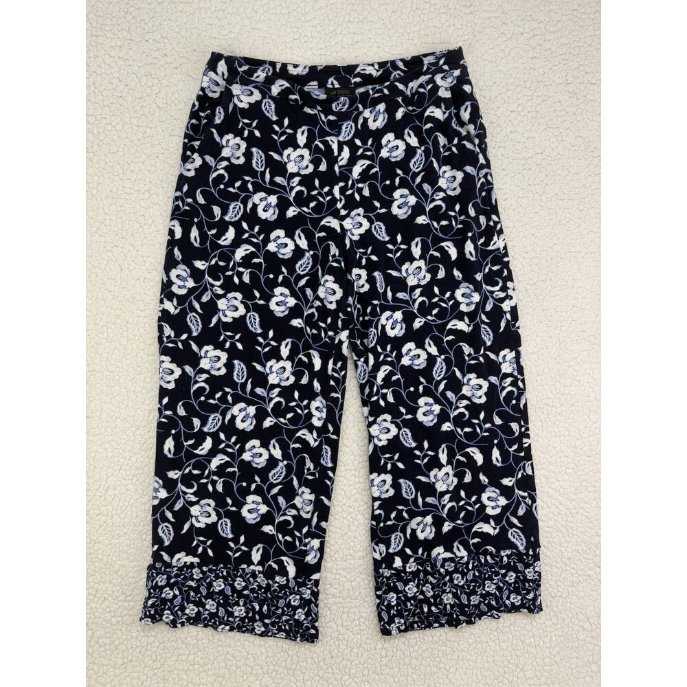 J. Jill Wearever Full Leg Cropped Navy Floral‎ Jersey Pants Sz Small Pet Pull On